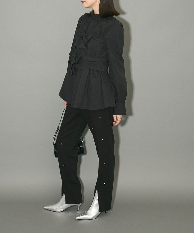 Green Parks リボンデザインハイネックブラウス Black