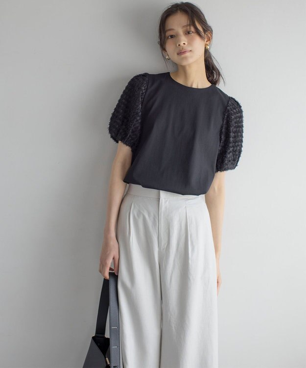 組曲 L 華感コンビネーションスリーブ カットソー ブラック系