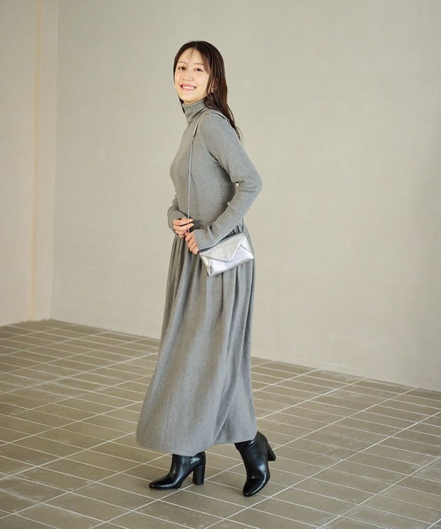 #Newans 【カシミヤ混】フィット＆フレアニットワンピース グレー