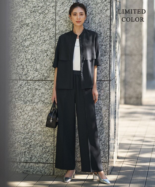 ICB 【WEB限定カラーあり】 FluidBackSatin バンドカラーシャツ ネイビー［WEB限定］