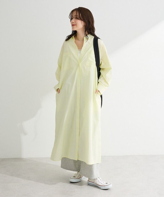 Green Parks ＵＶカットシャツワンピース Stripe Yellow