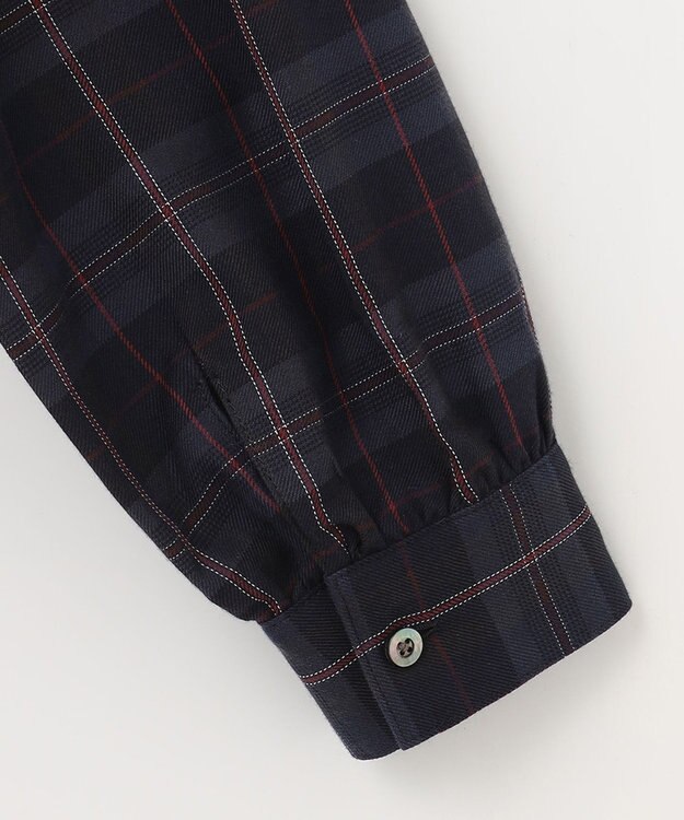 J.PRESS LADIES S 【洗える】クリアチェック バンドカラー ブラウス ネイビー系3