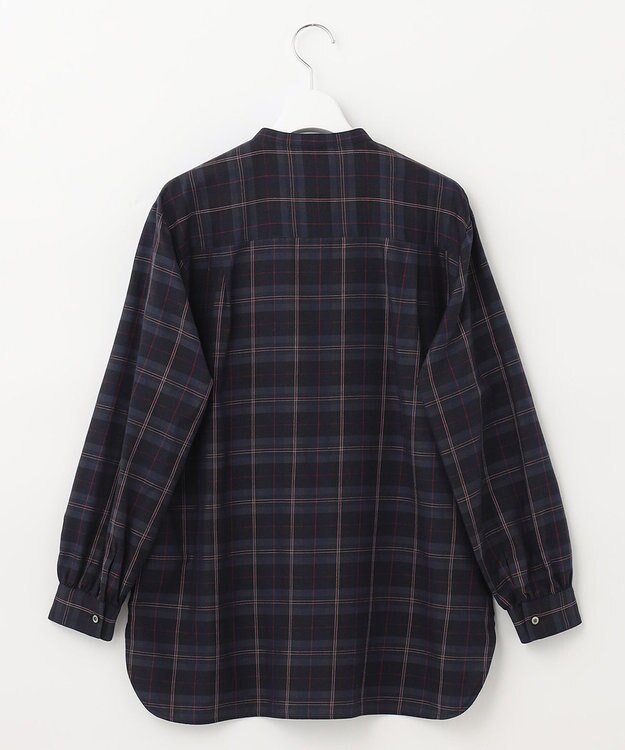 J.PRESS LADIES S 【洗える】クリアチェック バンドカラー ブラウス ネイビー系3