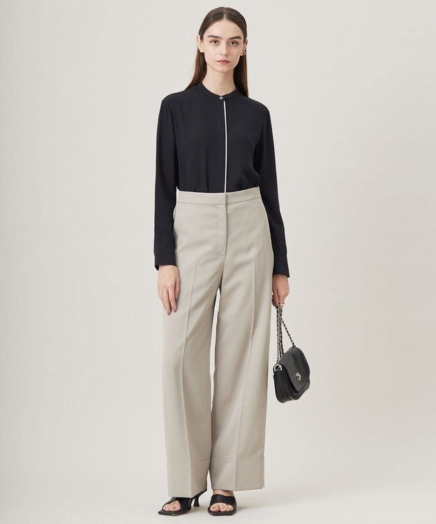 ICB L 【CLASSY.1月号掲載・2WAY・洗える】 クリアサテン ワイドストレートパンツ ベージュ系