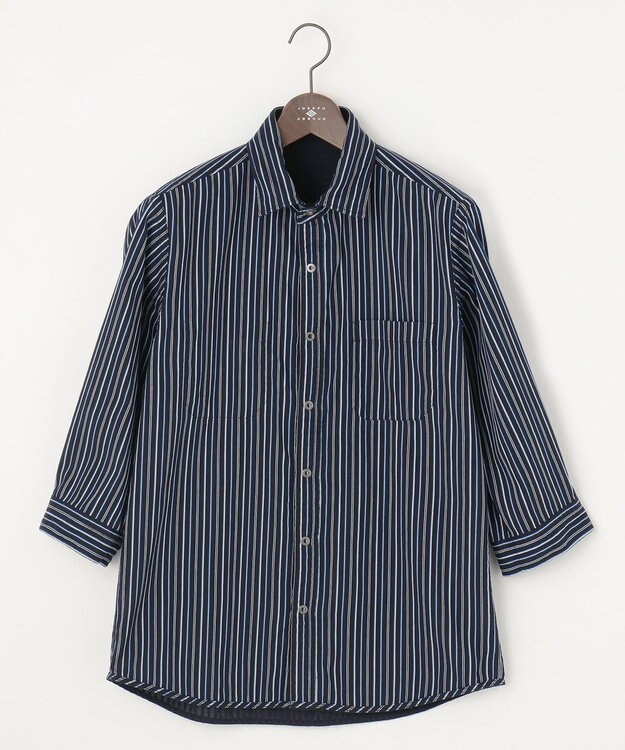 JOSEPH ABBOUD 【キングサイズ・2WAY/】ライトリバーシブルストライプシャツ ネイビー系1