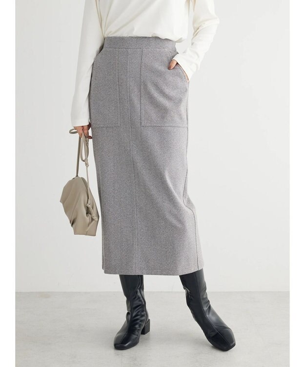 Green Parks 柄圧縮ポンチＩラインスカート Herringbone