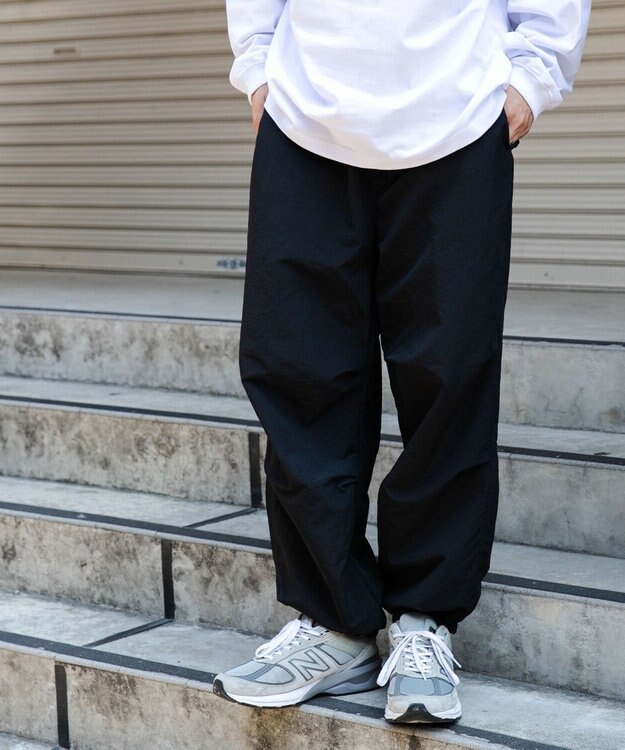 WEGO 【ウエストゴム/手洗い可】ナイロン　トラックパンツ ブラック