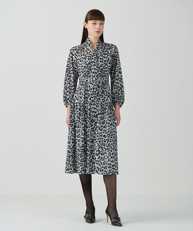 GRACE CONTINENTAL レオパードドレープドレス グレー