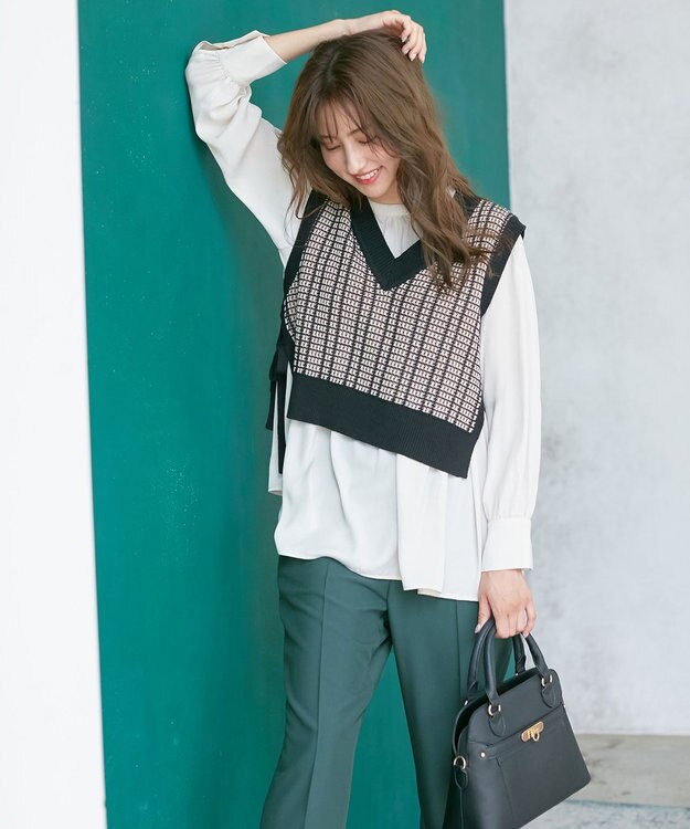 ANY SIS 【2SET】ニットベスト×チュニック ブラウス ブラック系