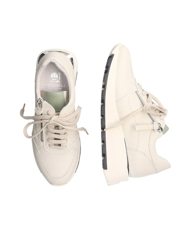 INTER-CHAUSSURES 【QUSHELI】アウトサイドジップレザースニーカー オフホワイト
