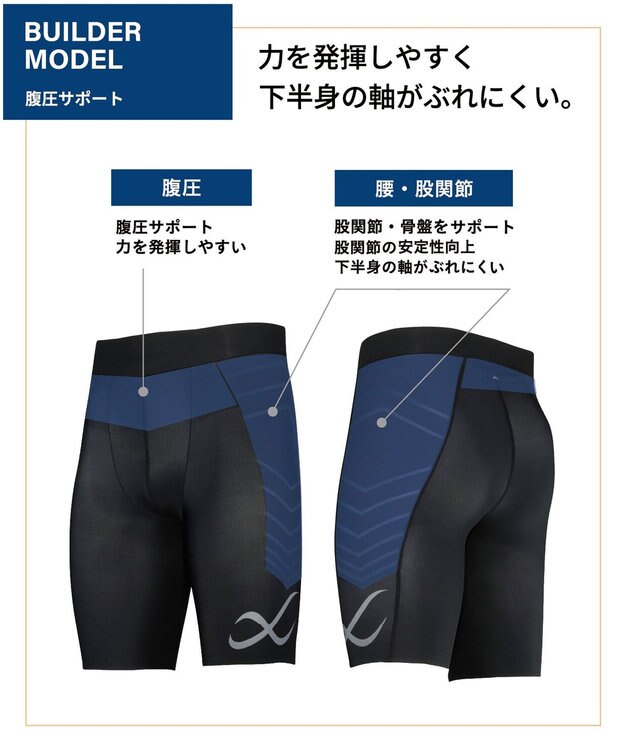 CW-X 【MEN】 CW-X メンズ スポーツタイツ 【BUILDER MODEL】腹圧サポート 力を発揮しやすい 【アスリートの声から誕生】 股関節・骨盤サポート ひざ上丈 トレーニング マラソン HPO375 /ワコール ブラック