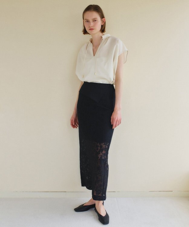 BEIGE， FLUORITE / 異素材コンビ レーススカート Black