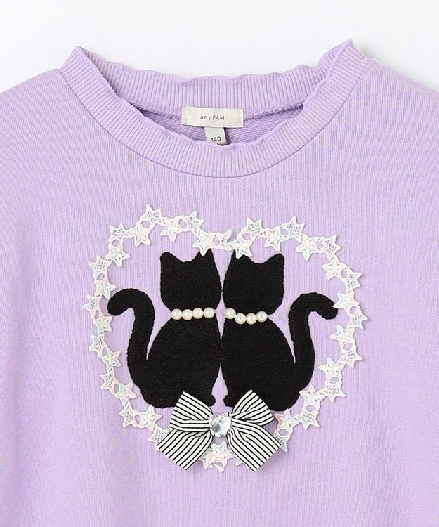 ANY KIDS ネコシルエット裏毛トレーナー ラベンダー