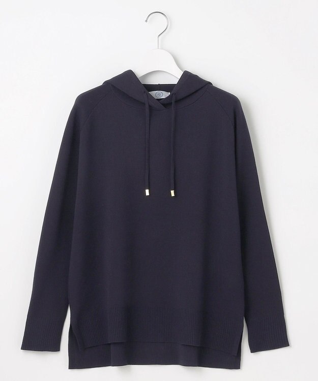J.PRESS LADIES L 【洗える】HOODIE ニット パーカー ネイビー系