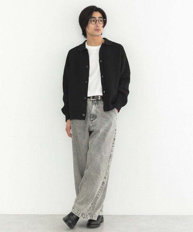 CRAFT STANDARD BOUTIQUE 柄編みニットシャツカーディガン Black