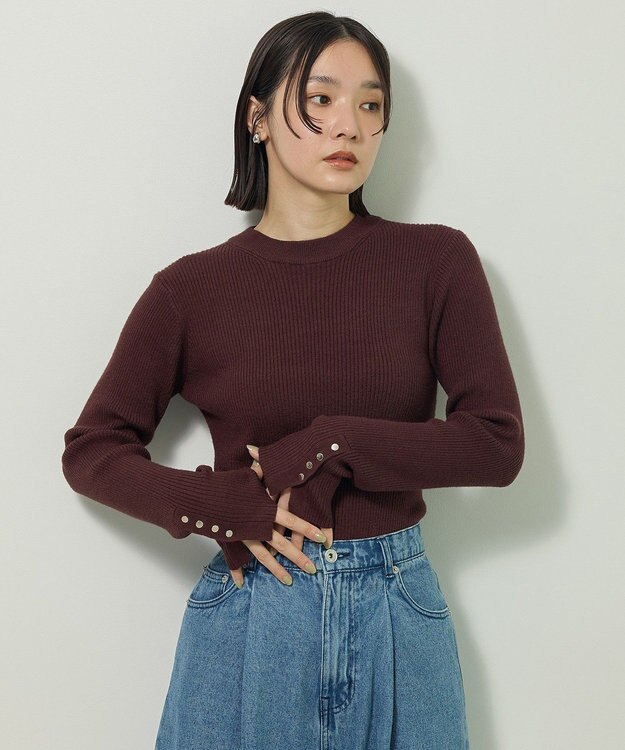 Green Parks もちやわ袖口釦リブニットプルオーバー Brown