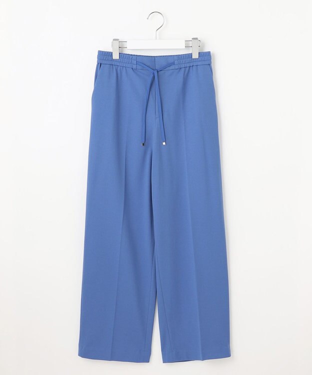 自由区 【洗える】ライトフィールジャージーワイドストレート パンツ ブルー