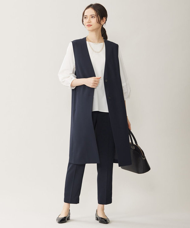 自由区 【セットアップ対応・UVカット・接触冷感・洗える】ライトストレッチ ジレ ネイビー