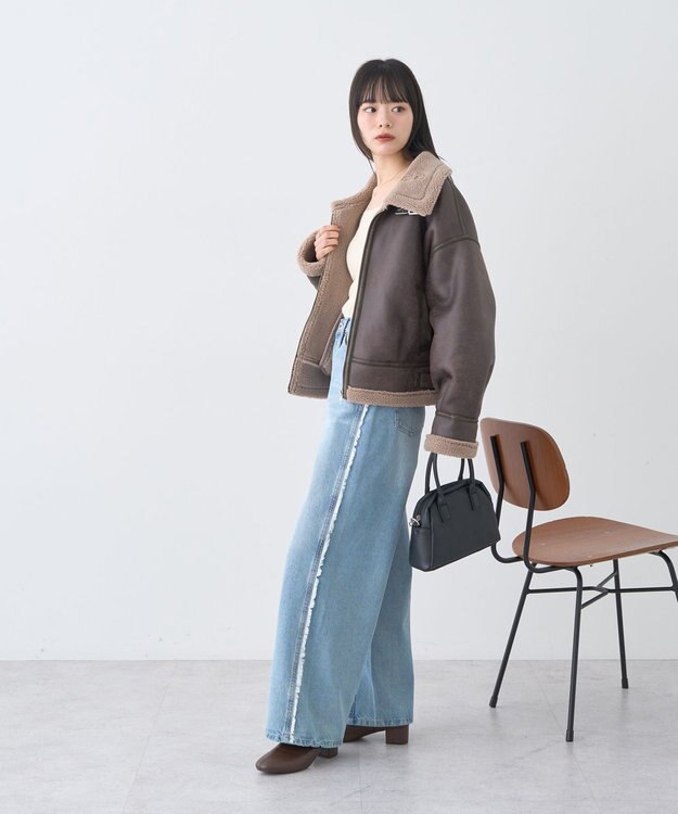 earth music&ecology フェイクムートンジャケット Brown