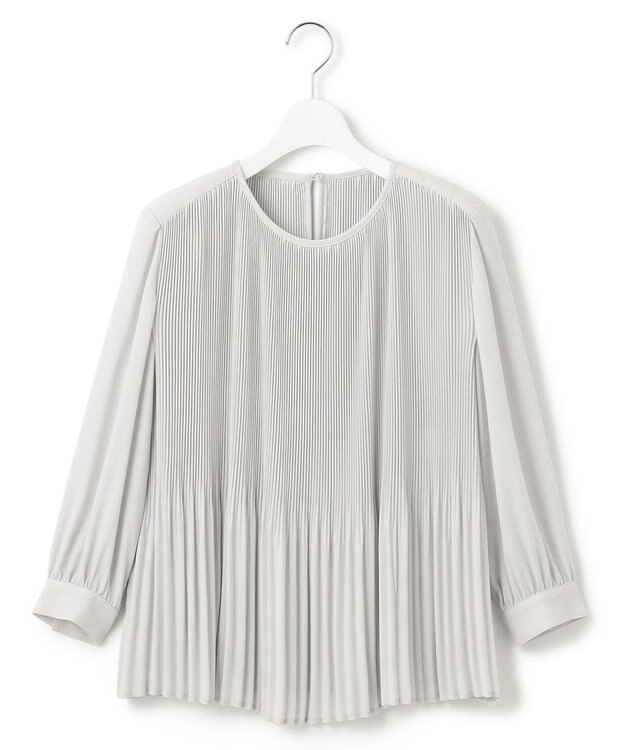 23区 L 【洗える】ライトバックサテンアムンゼン プリーツ ブラウス ライトグレー系