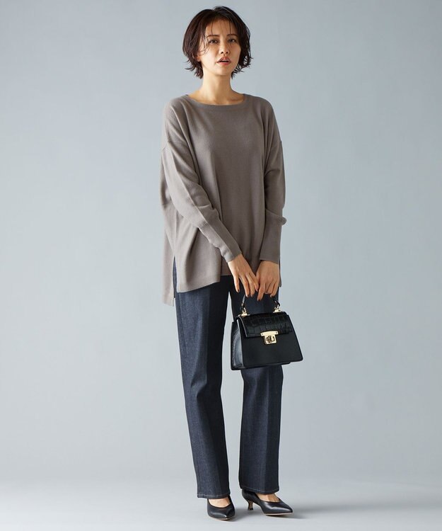 自由区 【洗える】ソフトウールハイゲージポンチョ風 ニット ベージュ系