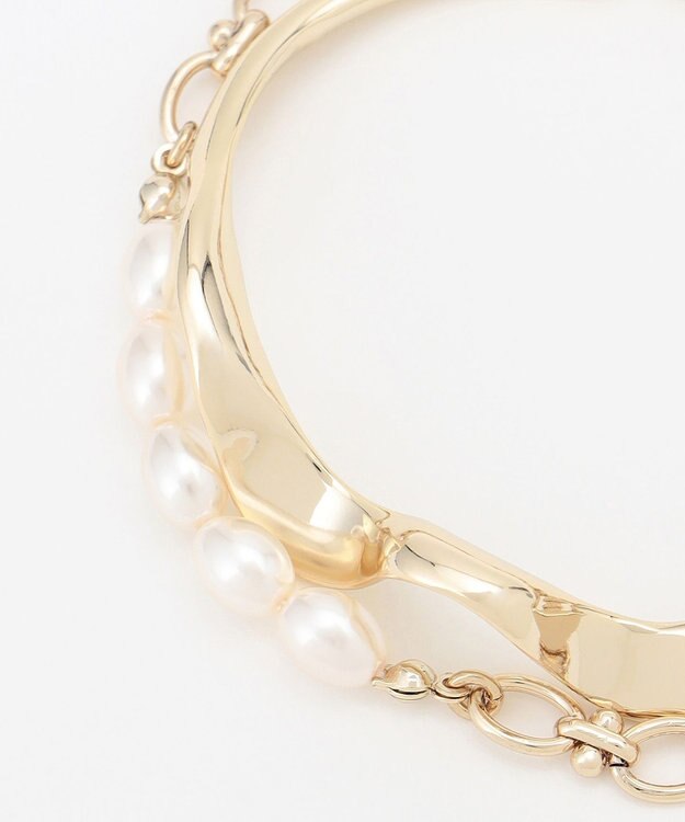 組曲 【2SET】メタルバングル パールセットブレスレット ゴールド系