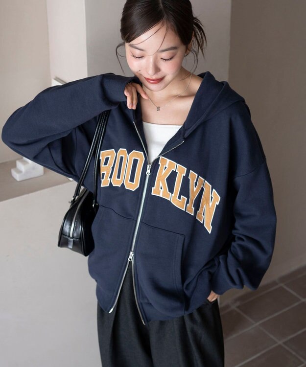 WEGO グラフィックBIGZIPパーカー ネイビー