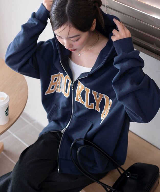 WEGO グラフィックBIGZIPパーカー ネイビー