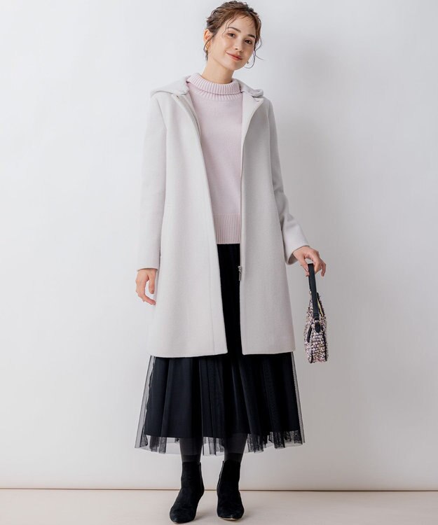 組曲 【2WAY・WEB限定】ショートビーバー フーディーロングコート ライトグレー系