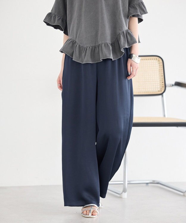 earth music&ecology サテンイージーパンツ Navy