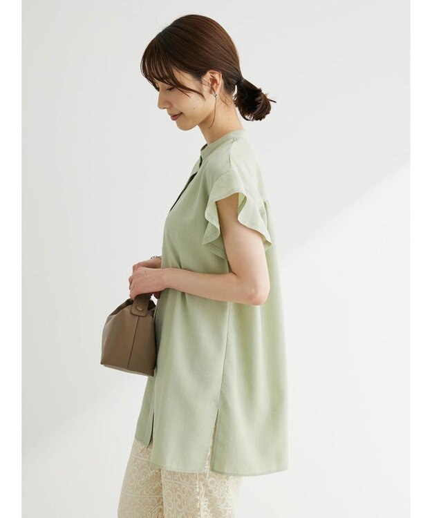 Green Parks 接触冷感　比翼シャツチュニック Light Green