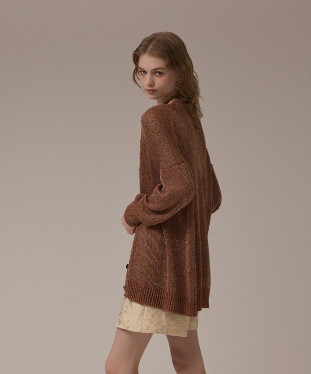 GRACE CONTINENTAL ラメルーズニットカーディガン ブラウン