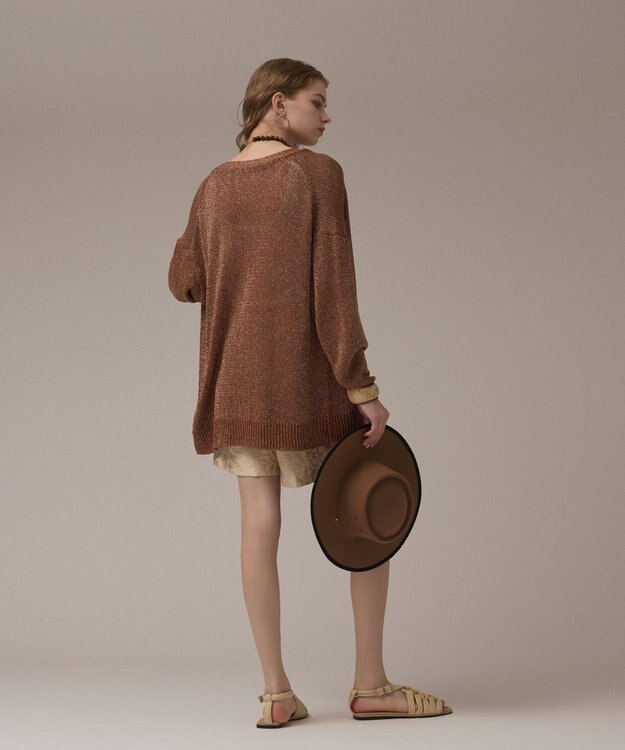 GRACE CONTINENTAL ラメルーズニットカーディガン ブラウン