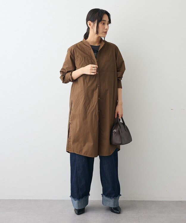 CRAFT STANDARD BOUTIQUE バンドカラーロングシャツチュニッ Brown