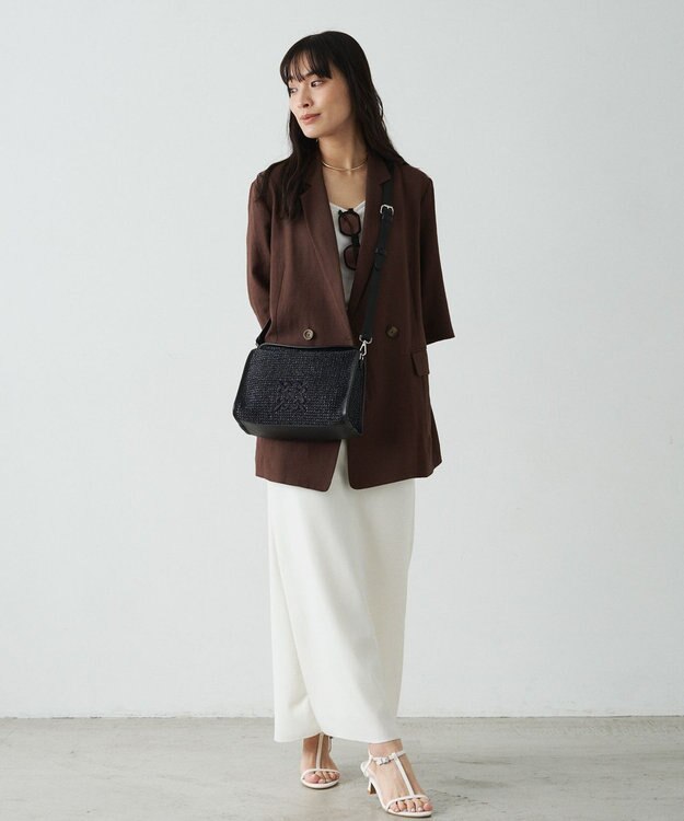 russet ナイロンラフィアショルダーバッグ(CE-1713) Black