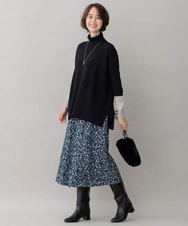 自由区 【洗える】セミウーステッドウール タートルネックニット ブラック系1