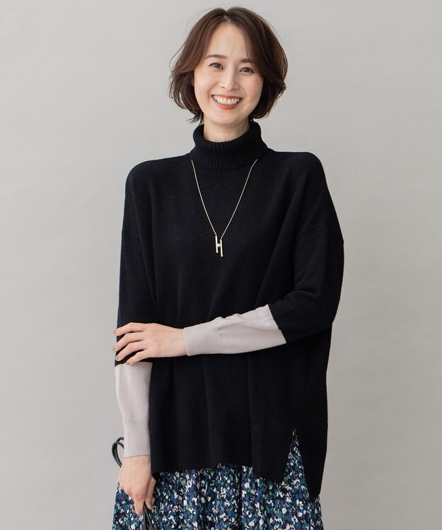 自由区 【洗える】セミウーステッドウール タートルネックニット ブラック系1