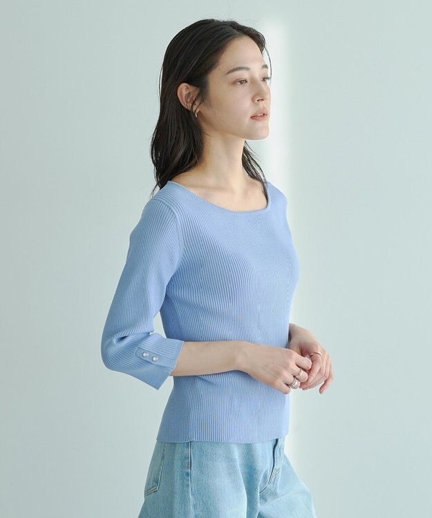 YECCA VECCA 袖釦7分袖リブニット Blue