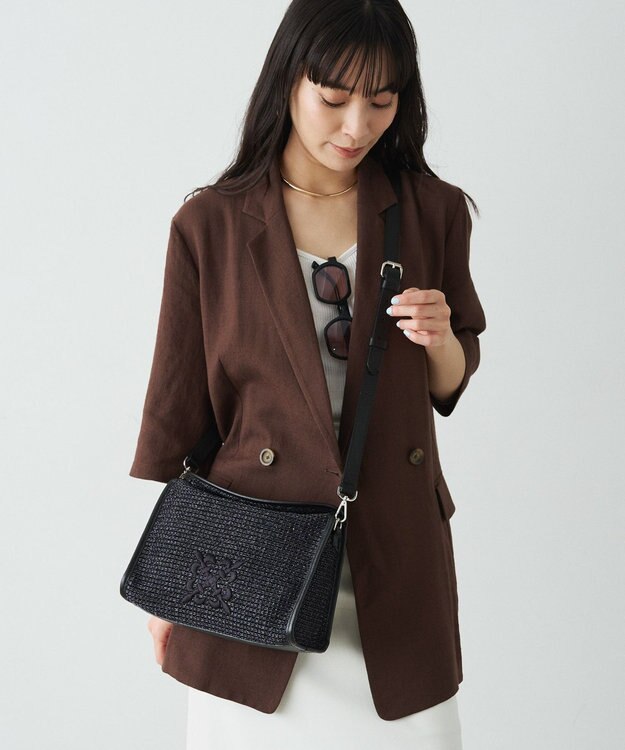 russet ナイロンラフィアショルダーバッグ(CE-1713) Black