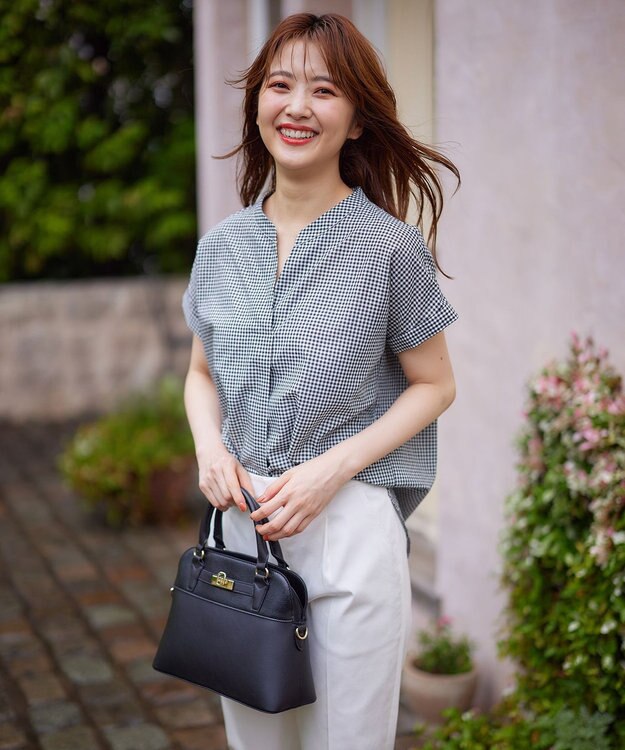 ANY SIS 【洗える】スキッパーイージー シャツ モノトーンギンガム