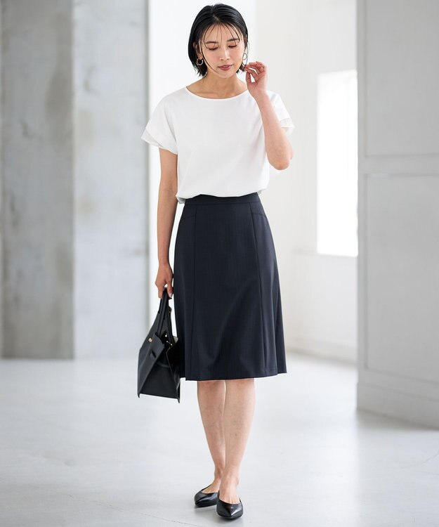 23区 S 【洗える】スムースコンビジャージー フレンチスリーブ カットソー オフホワイト