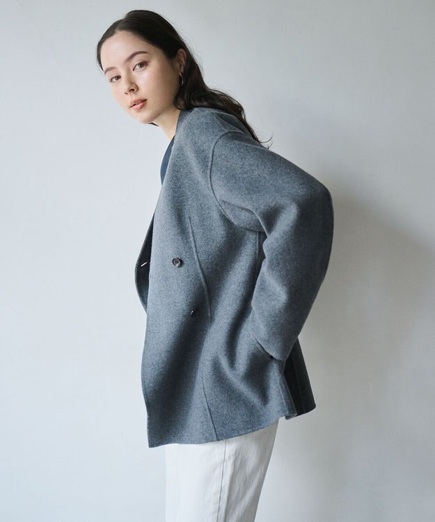 #Newans ウエストシェイプリバーコート グレー