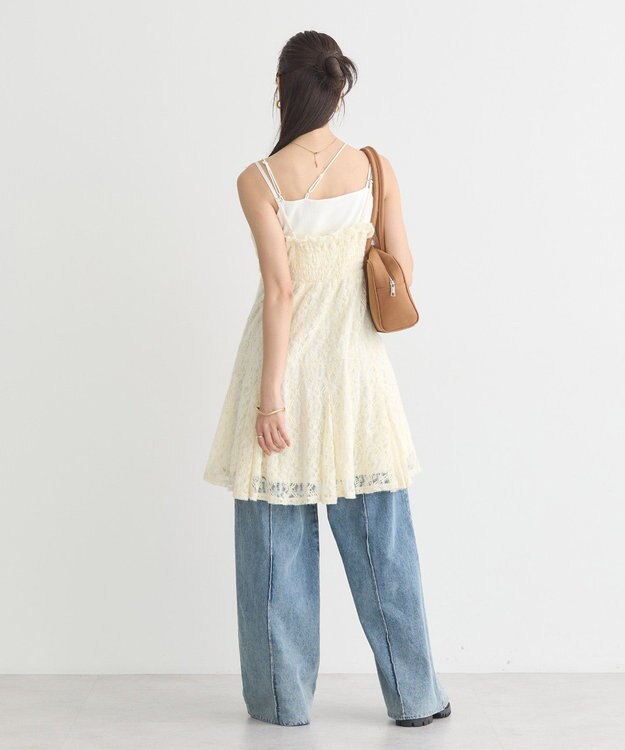 earth music&ecology フロントギャザー起毛レースミニワンピース Ivory