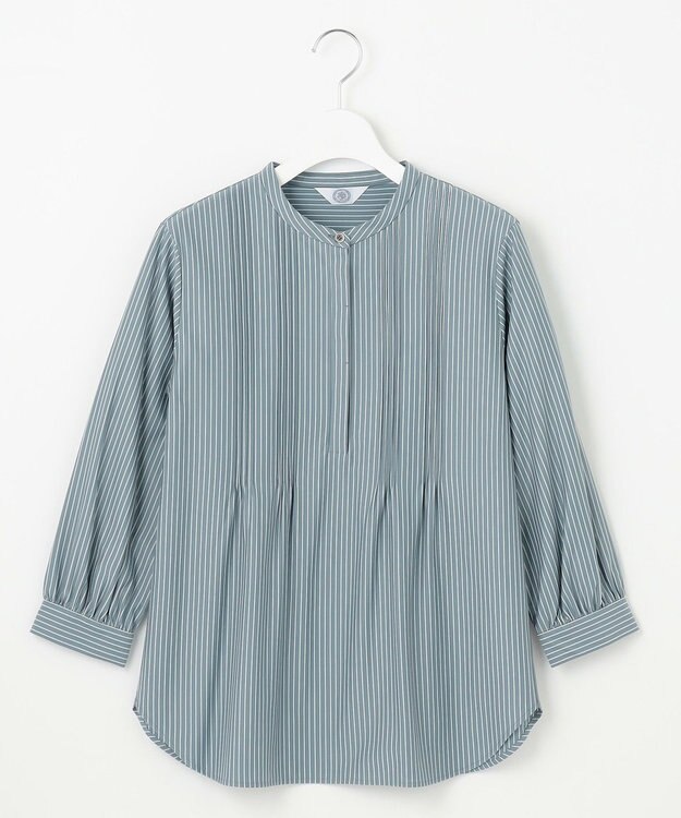 J.PRESS LADIES L ストライプジャージー ピンタック カットソー グレイッシュグリーン系