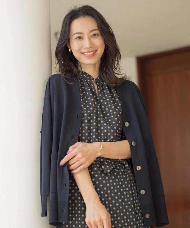 J.PRESS LADIES L 【洗える】 Co/Peライト Vネック カーディガン ネイビー系