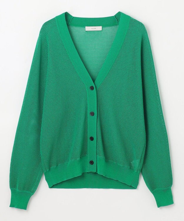 ANY L メッシュＶネックニットカーディガン グリーン