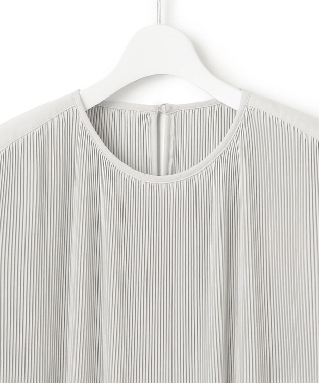 23区 L 【洗える】ライトバックサテンアムンゼン プリーツ ブラウス ライトグレー系