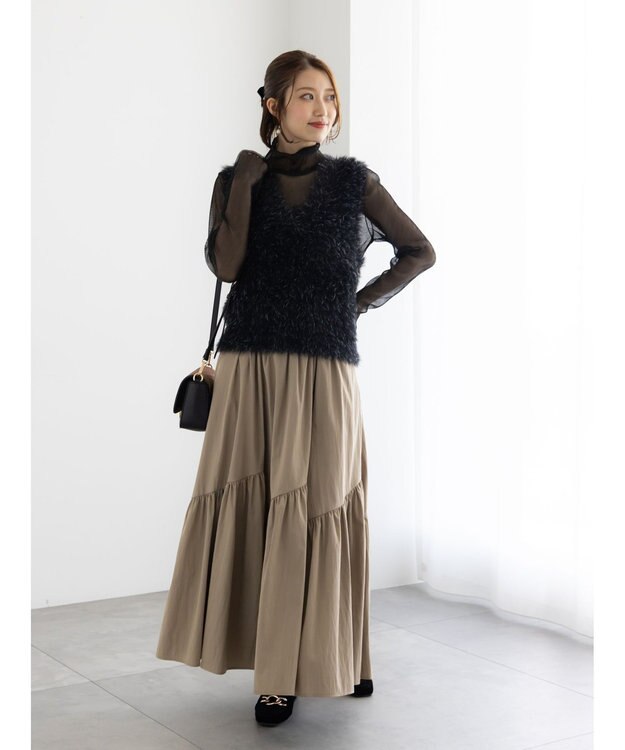 Te chichi マットタフタバイヤスティアードスカート モカ