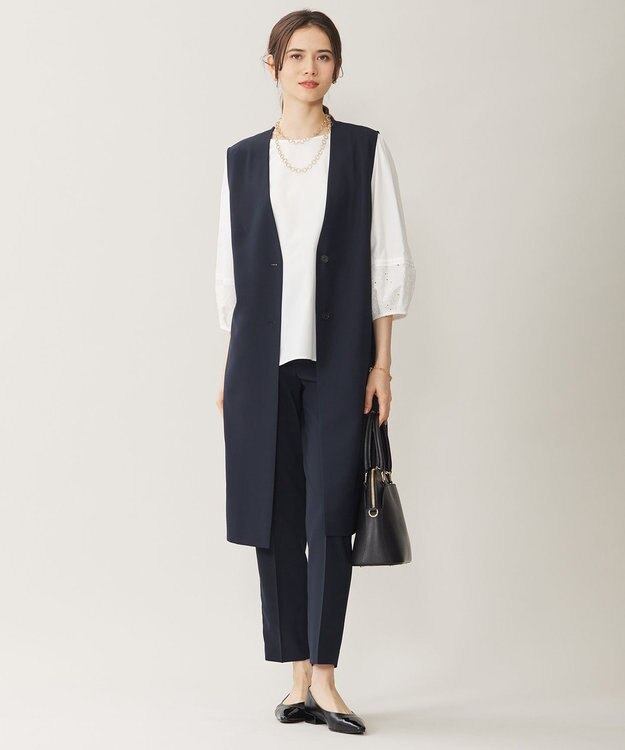 自由区 【セットアップ対応・UVカット・接触冷感・洗える】ライトストレッチ ジレ ネイビー