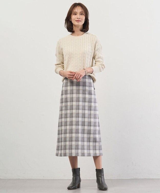 J.PRESS LADIES L スラブ調チェック プリント スカート グレーチェック系